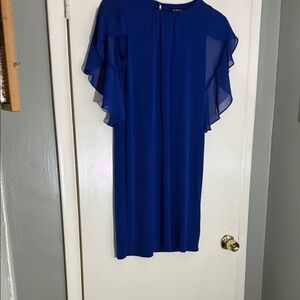 Royal Blue Sheath Midi Dress with Flutter Sleeves